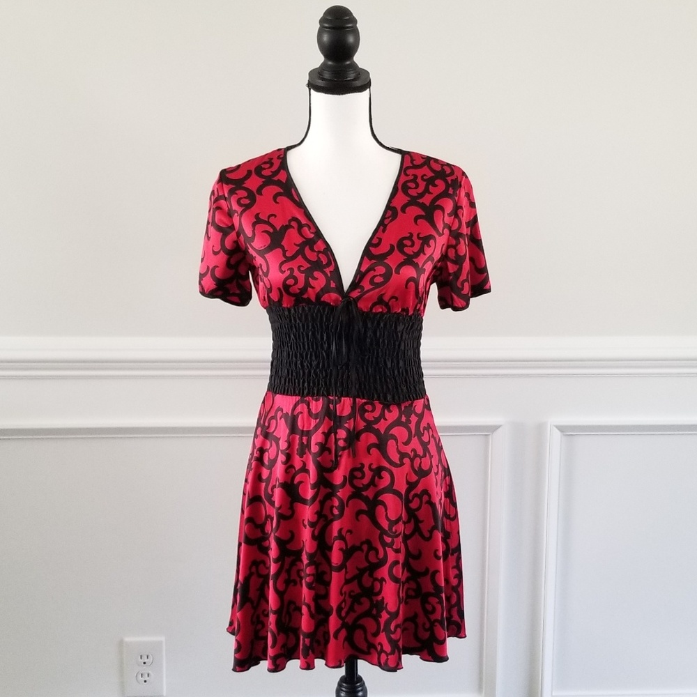 Yanak for BEBE Red and Black Silk dress XS